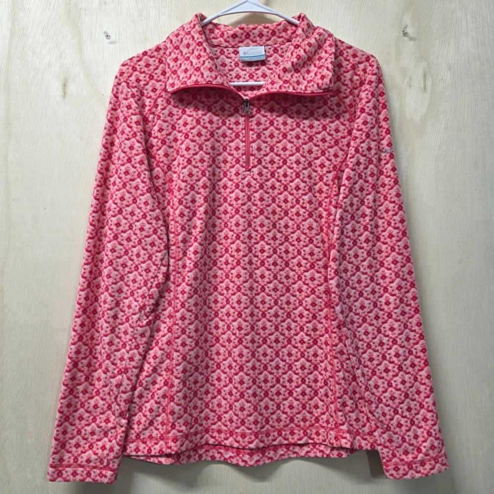 Columbia Womens Pink Geometric Diamond Print Quarter Zip Fleece Pullover Large
